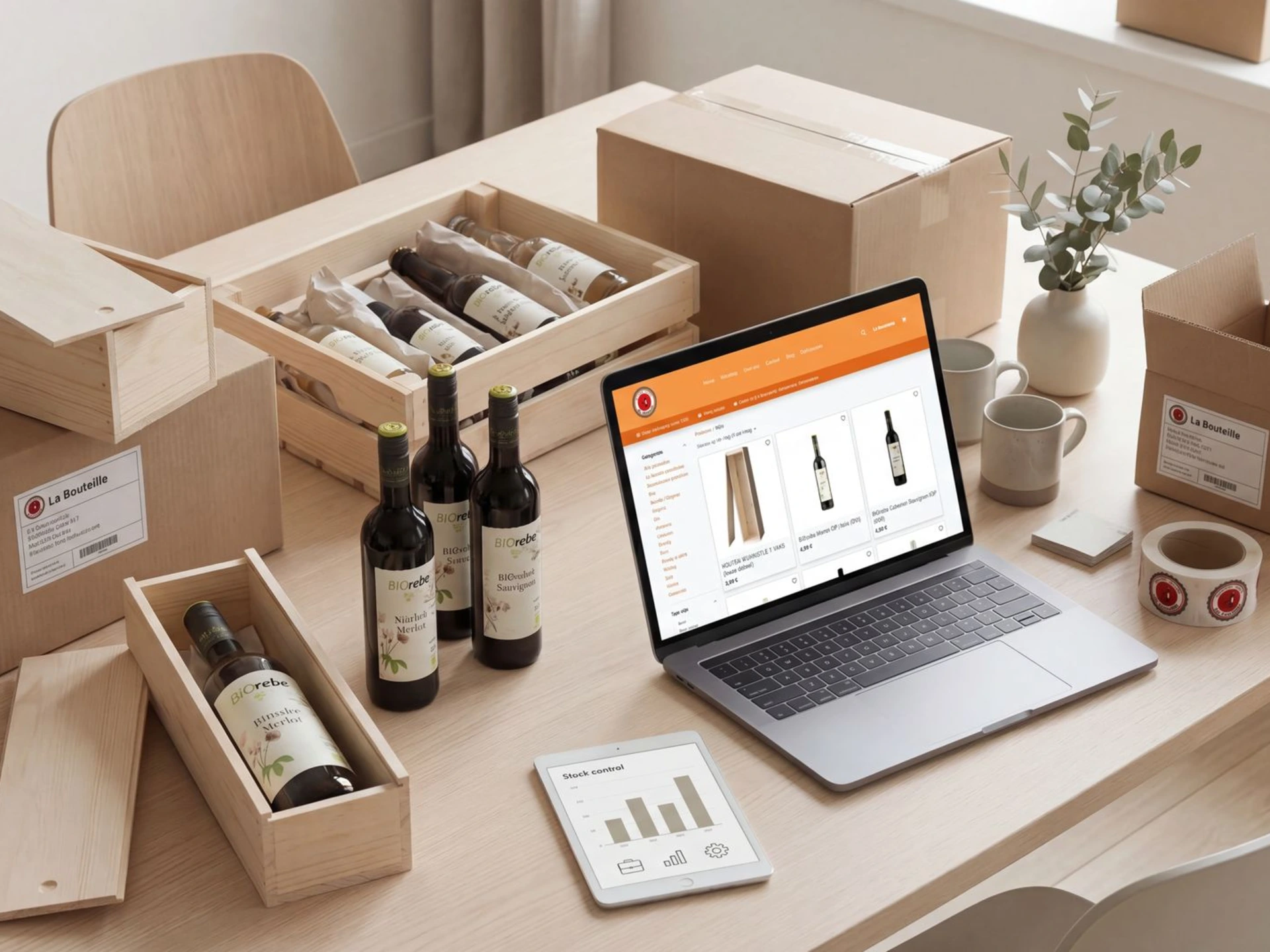Tienda en línea Odoo para La Bouteille, delicatessen y paquetes de regalo