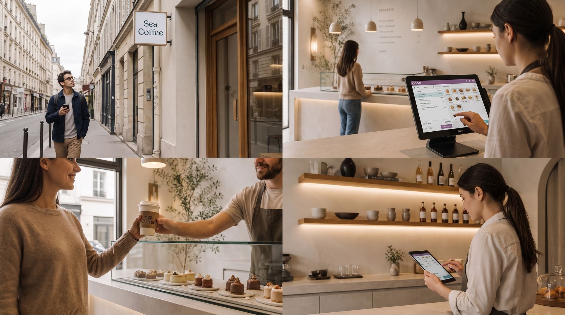 Odoo POS system for cafés and bars with fast bar sales, open tabs, and tip invoices.
