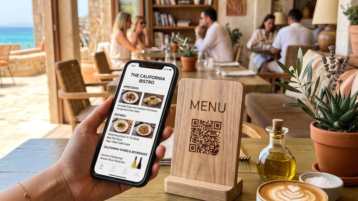 Digital menu and QR ordering on the smartphone integrated with Odoo.