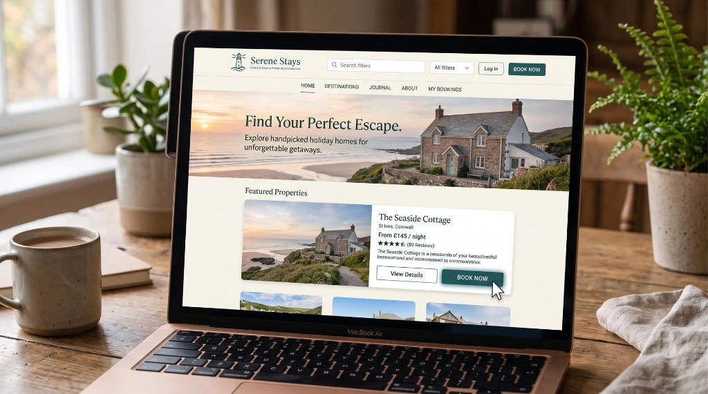 Direct boeken via eigen website met een duidelijke boekingsknop op laptop