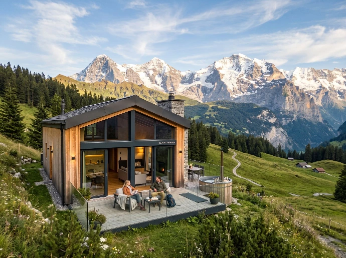 Luxe houten chalet in de bergen voor kleinschalige vakantieverhuur