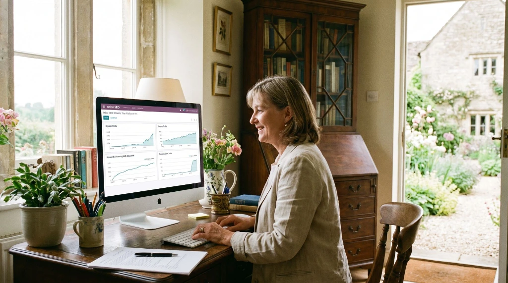 B&B eigenaar analyseert lokale SEO prestaties in het Odoo dashboard van Newconomie
