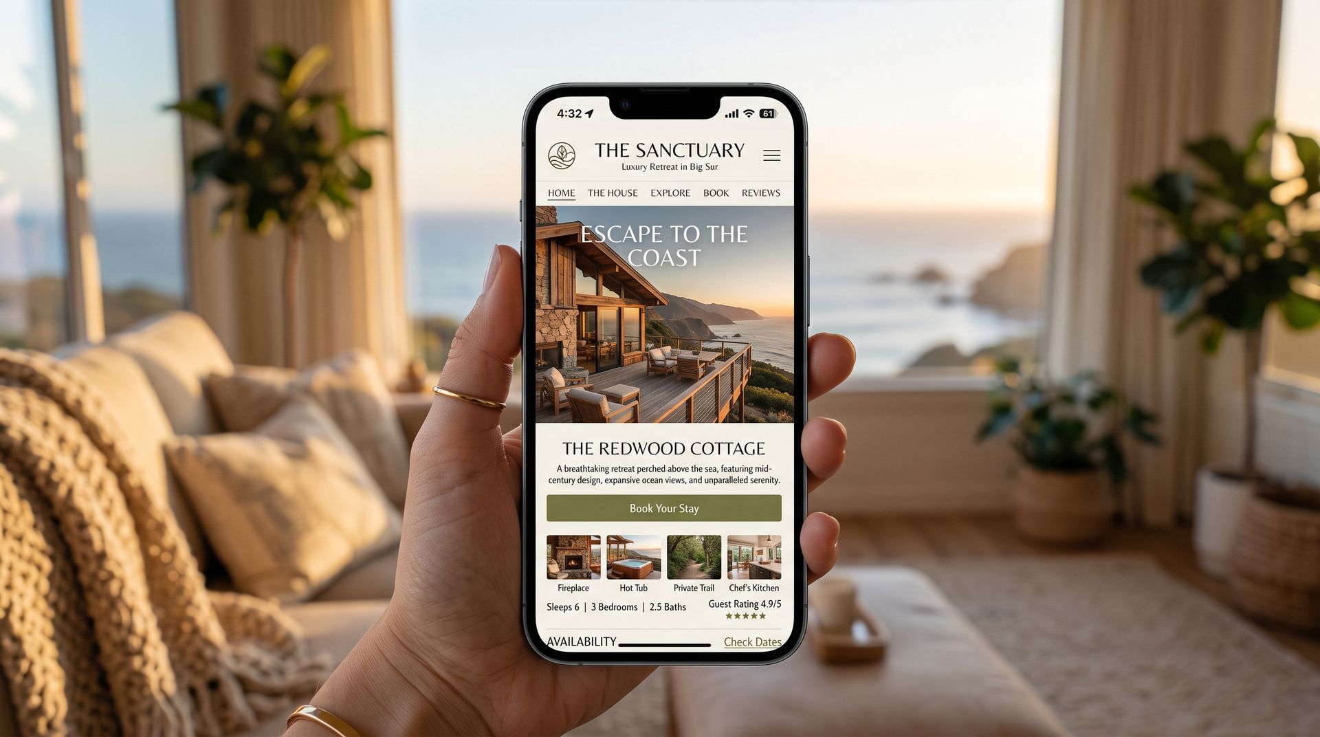 Mobiele vakantiehuis website geoptimaliseerd door Newconomie op een smartphone