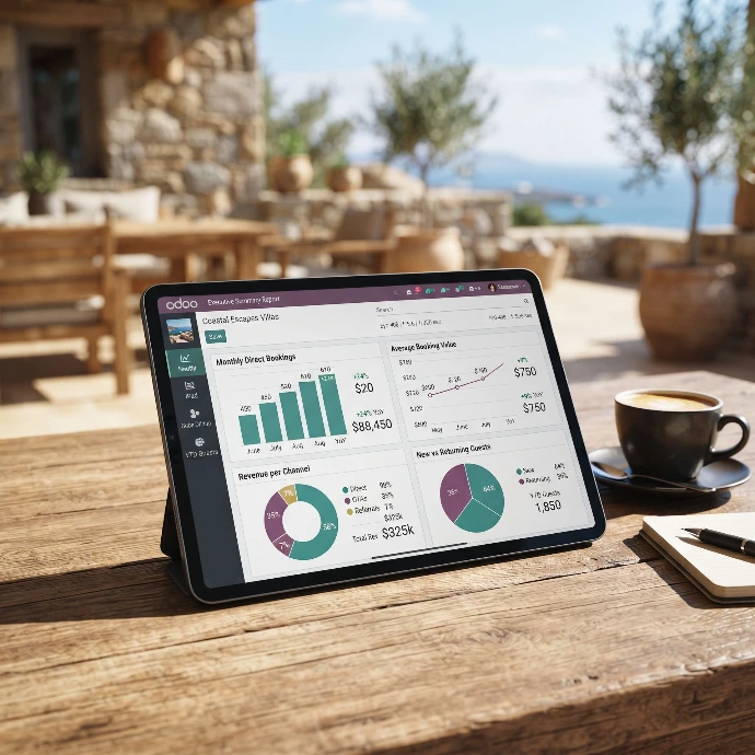 Odoo KPI dashboard voor het meten van directe boekingen via Newconomie