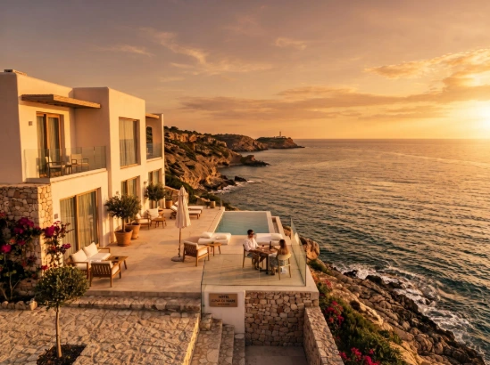 Luxe vakantievilla aan de kust met zwembad bij zonsondergang - Logies & Vakantieverhuur