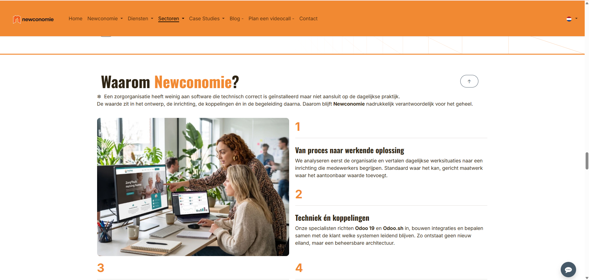Screenshot van Odoo zorgpagina als onderdeel van de interne linkstructuur SEO en online vindbaarheid voor zorg en digitale GGZ