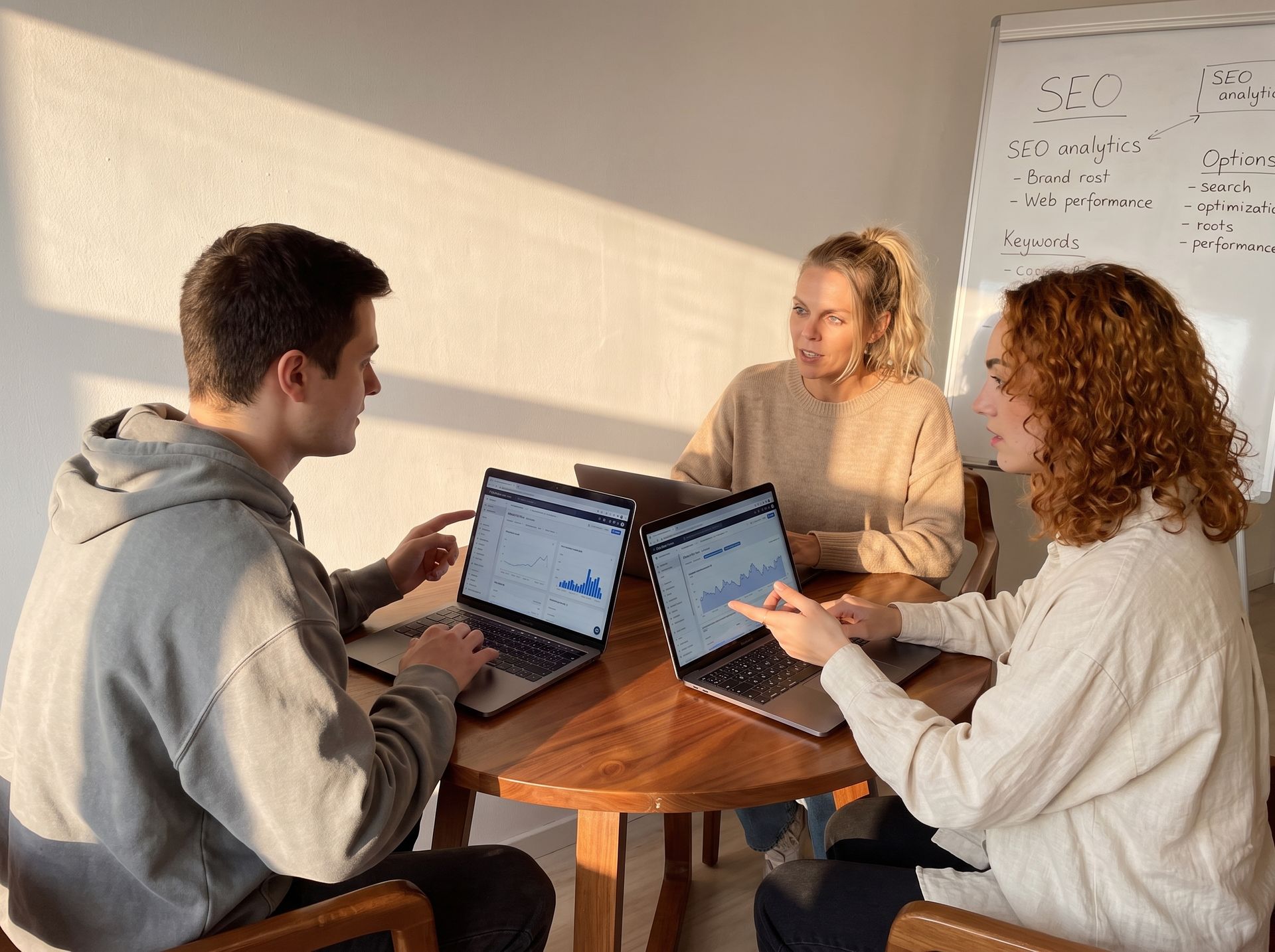 Zo werkt SEO & online vindbaarheid met Newconomie: van analyse tot uitvoering en groei Het team van Newconomie bespreekt de SEO werkwijze en analytics bij een whiteboard