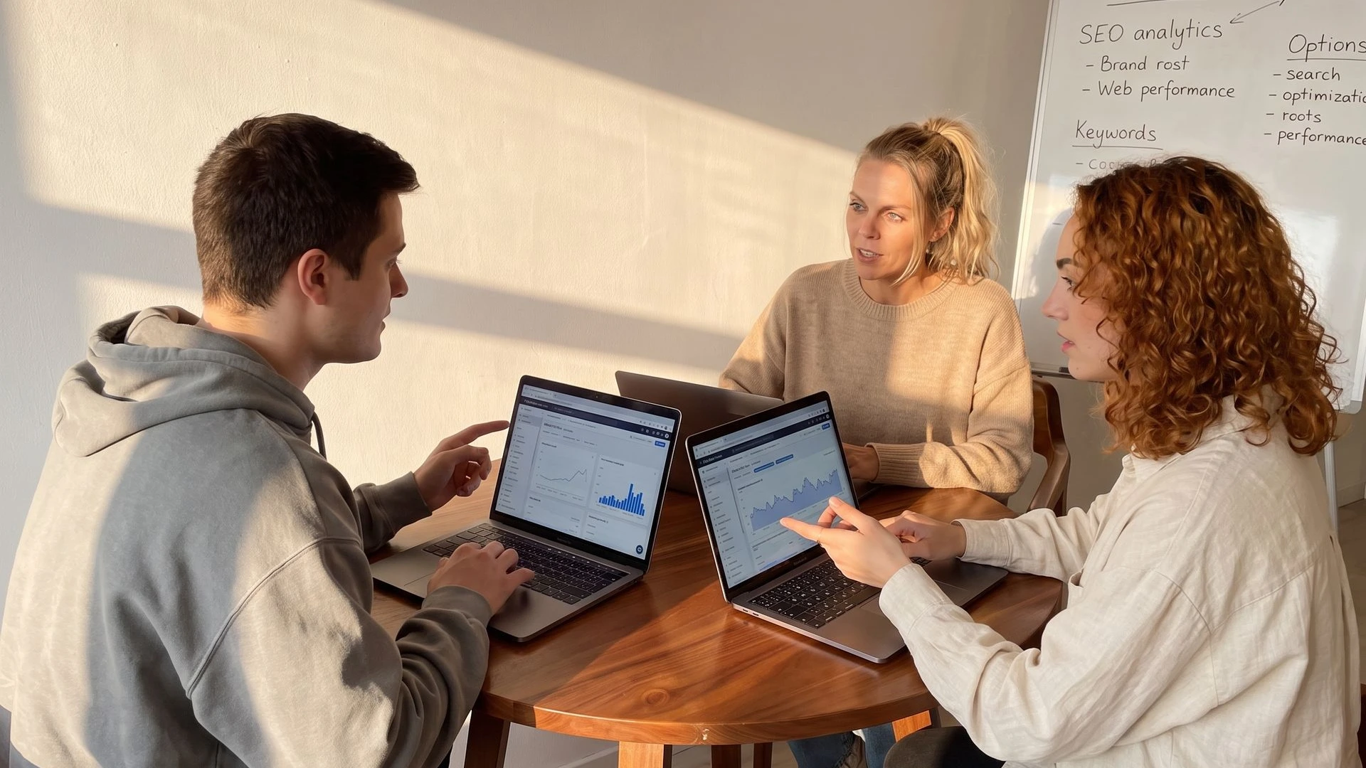 Zo werkt SEO & online vindbaarheid met Newconomie: van analyse tot uitvoering en groei Het team van Newconomie bespreekt de SEO werkwijze en analytics bij een whiteboard