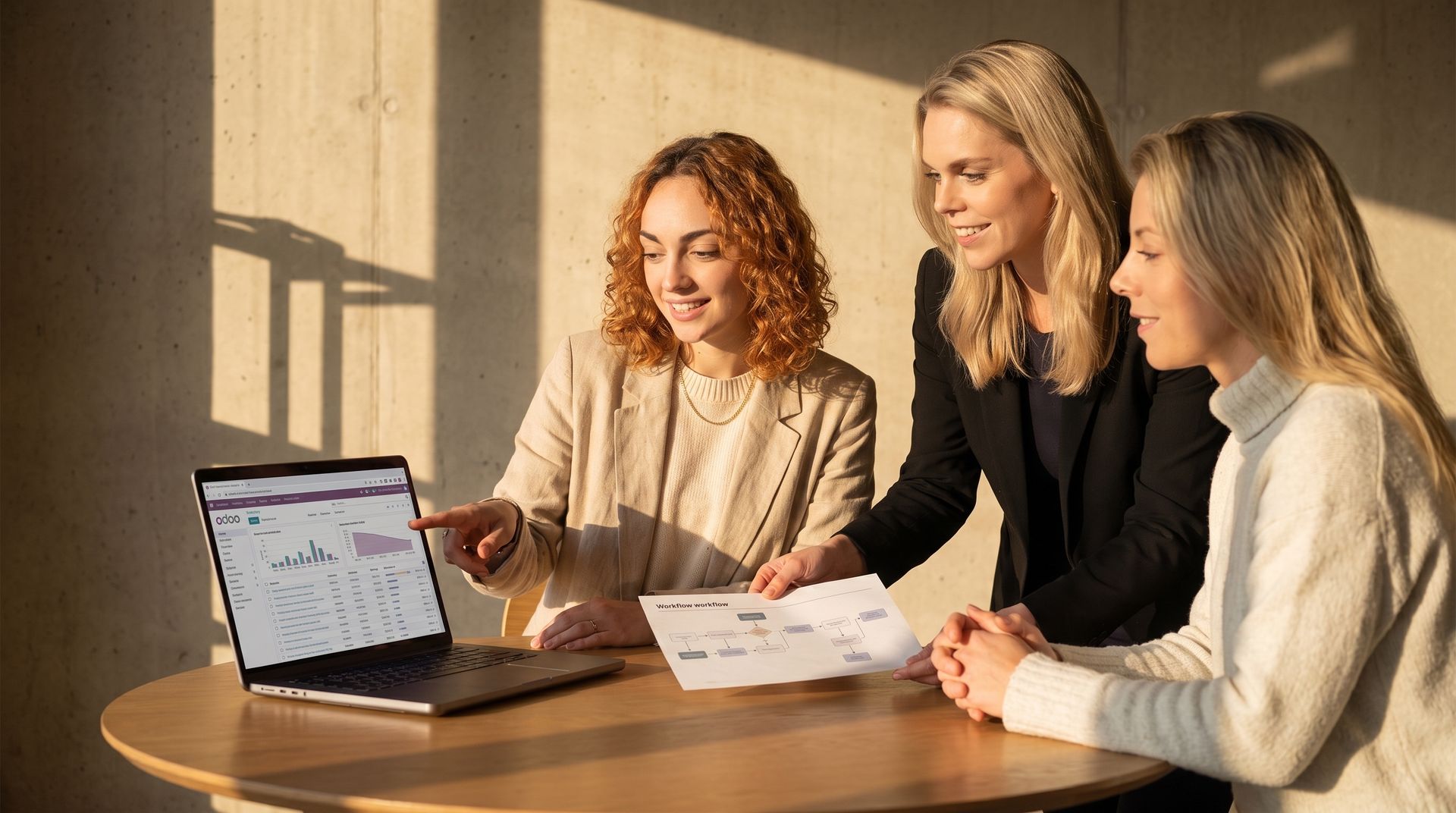Newconomie adviseurs analyseren de goederenstroom en bedrijfsprocessen in Odoo