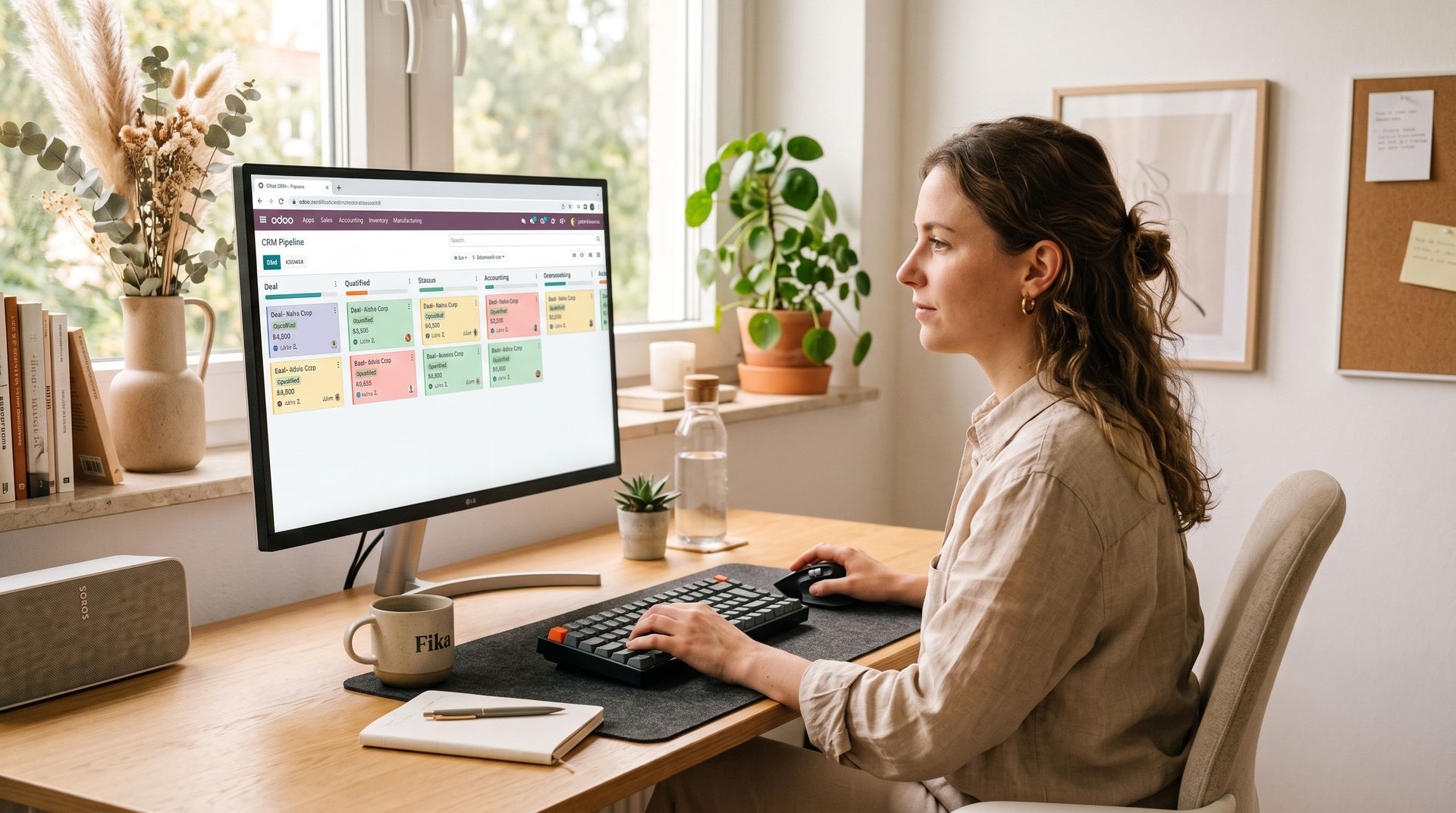 Specialist inventariseert de huidige bedrijfsprocessen en plant de Odoo-inrichting aan een overzichtelijke werkplek. Stapsgewijze analyse en inrichting van Odoo productieomgevingen door Newconomie